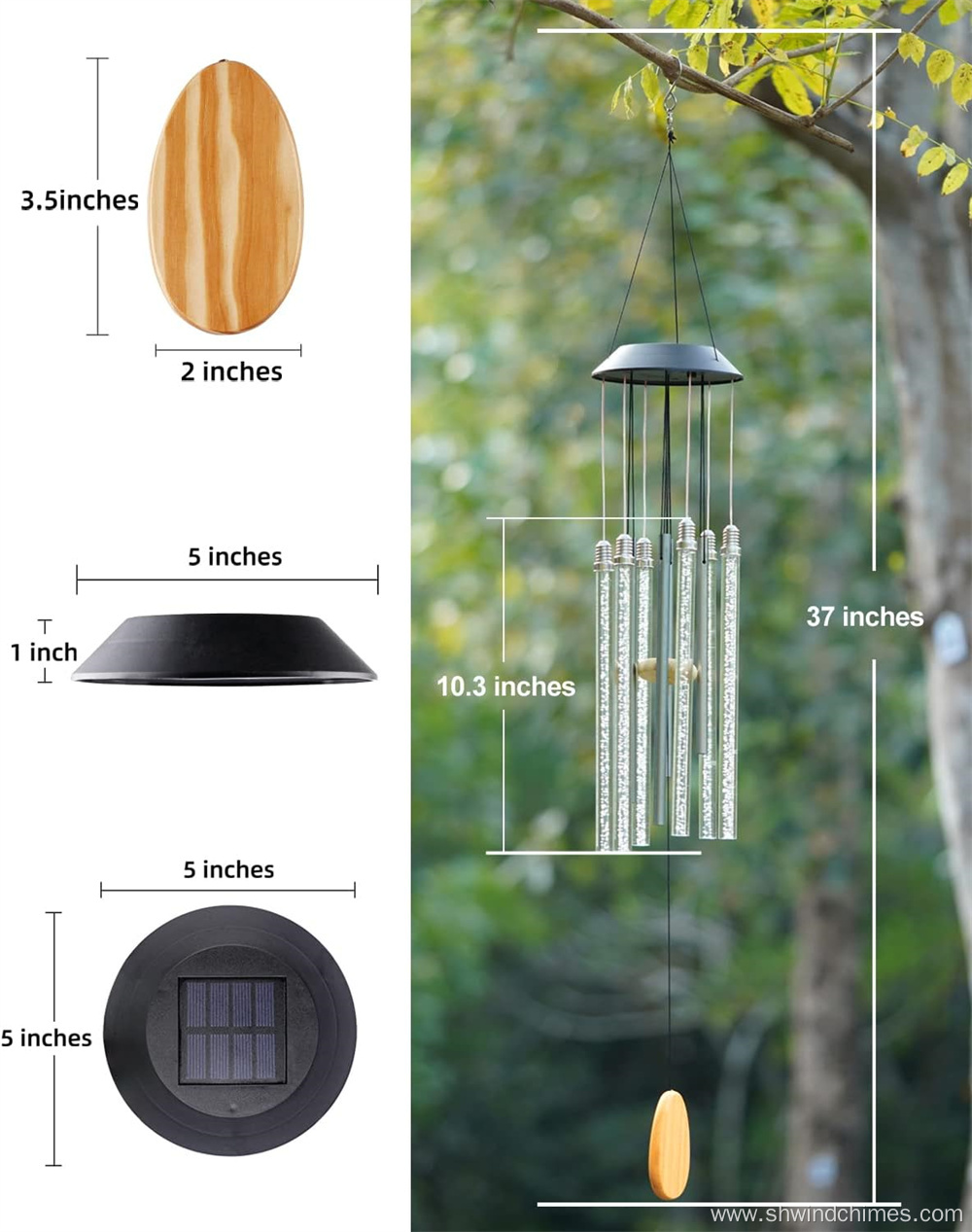 Color Changing LED Solar-Powered Wind Chimes for Outdoor Use