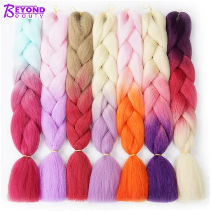 ombre braiding hair synthetic fiber jumbo box braids rainbow crochet braiding hair