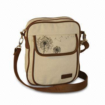 Canvas Shoulder Bag, with Front Pocket and Sized 22 x 8 x 25cm