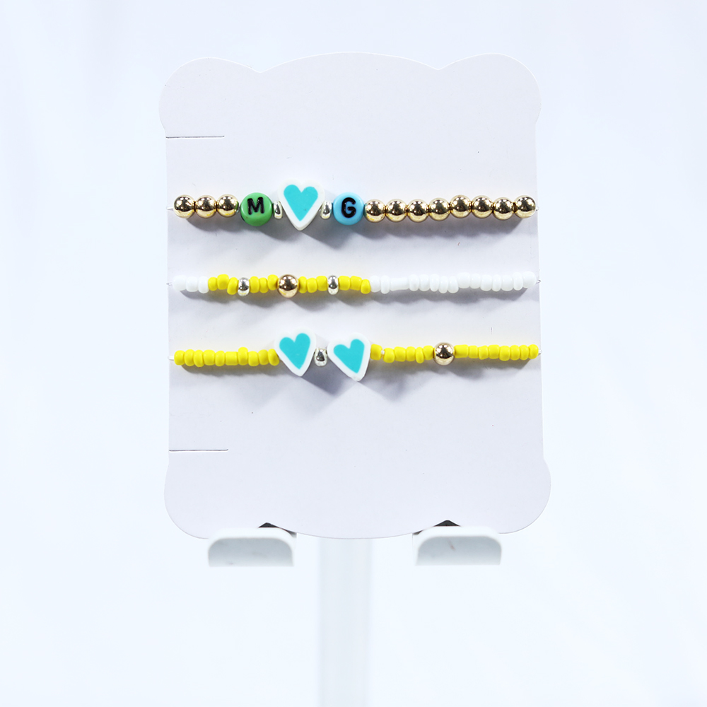 Pulsera de cuentas de arcilla suave de corazón azul juego de tres piezas