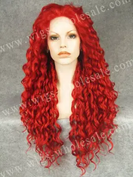 short bob lace front wig synthetic long Curly red N18-3100