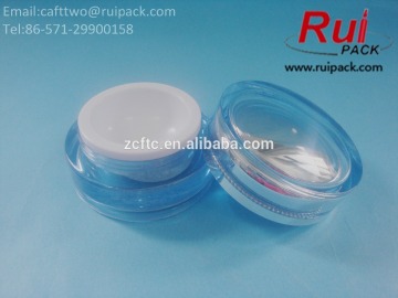 15/30/50g round light blue acrylic facial cream jars with silver circle, empty double layers acrylic cream container