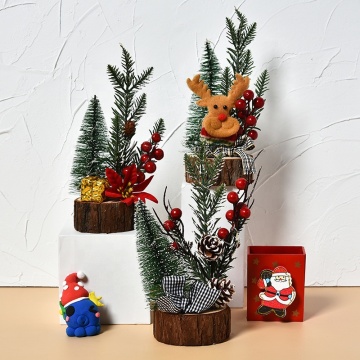 Cross-Border LED Illuminated Wooden Base Christmas Tree Decorations for Desktop Ornaments