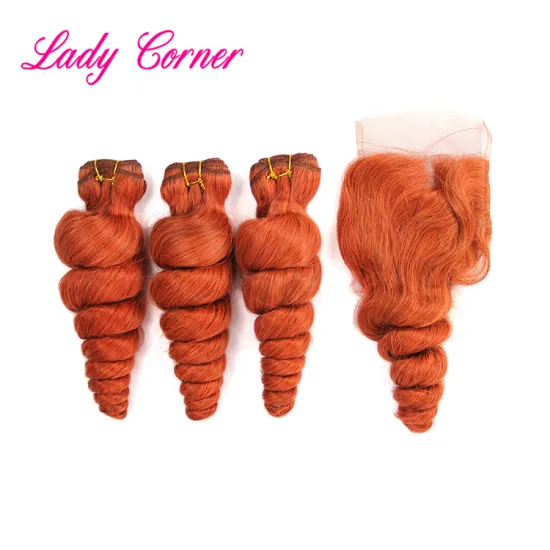 Wholesale Double weft loose wave bundles, remy natural human hair extension, cuticles aligned copper red hair weave