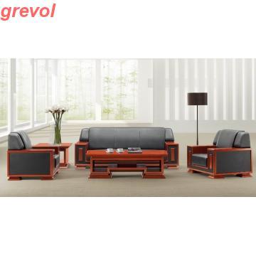 Black Leather Sofa with Wooden Frame 3 seats