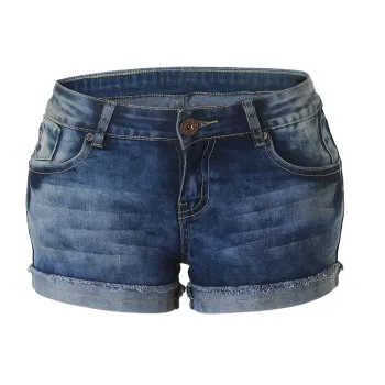 Elastic Roll Edge Hot Pants Ripped Denim Shorts Women Jeans