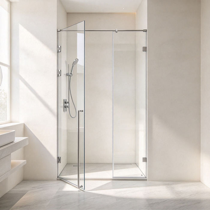 Porte de douche à charnière sans cadre en acier inoxydable 304