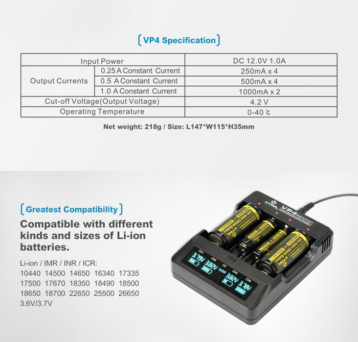 100% Original Fast Speed Xtar VP4 Charger