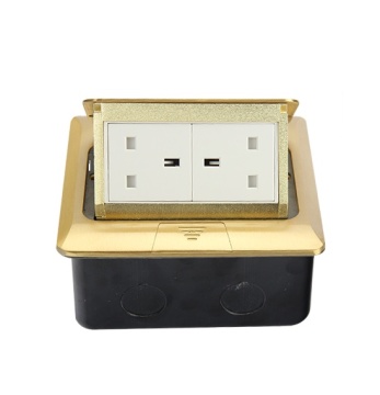 Brass Plate Duplex Floor Flush Mounted 250V 16Amp RJ45 Data Pop Up Power Socket for European Markets