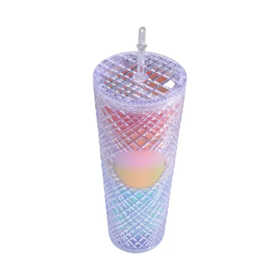 Reusable 24oz Plastic Space Cup Water Bottle with Durian Design, Cover, and Straw