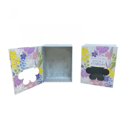 Flower magnetic closure box with window for cosmetics