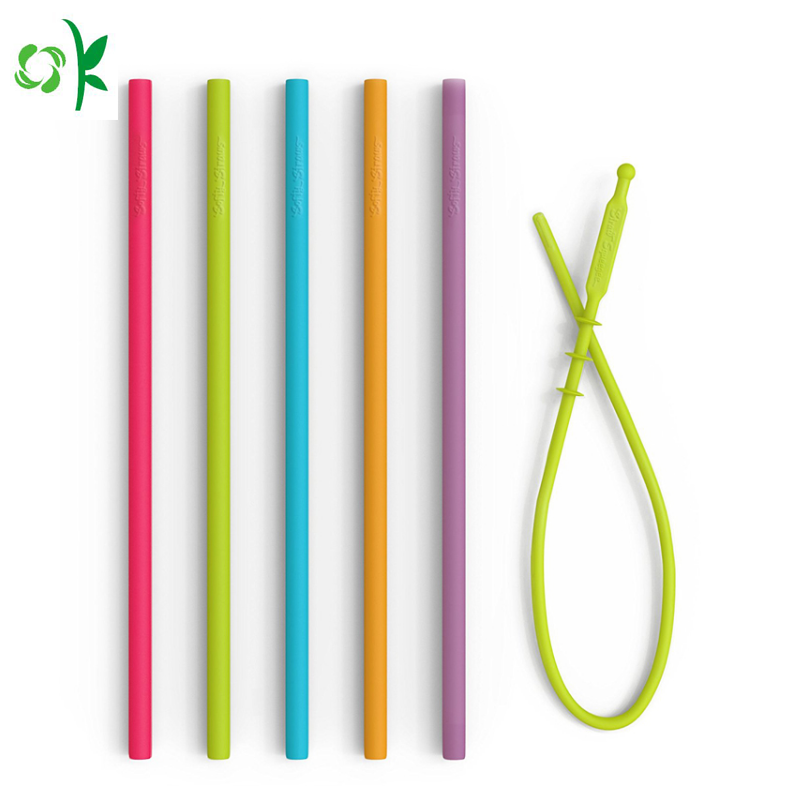 Embossed Logo FDA Silicone Straw for Bar Accessories