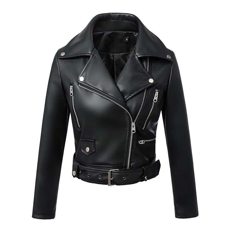 Women Zipper Pu Leather Jacket