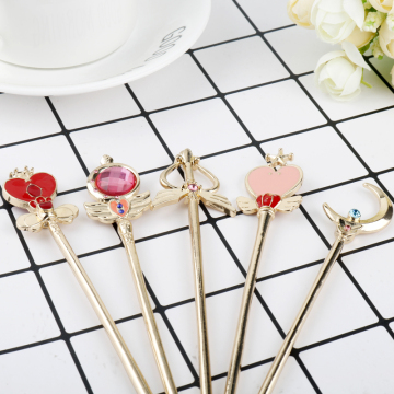 Sailor Moon Style Hairpins Crystal Rhinestone Star Moon Magic Wand Hair Sticks Combs Hair Wedding Hair Accessories for Girl Kids