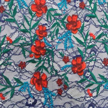 Colorful Flower Embroidery On Lace Mesh