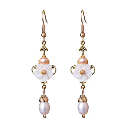 Chinese Style Hanfu Ethnic Colored Glaze Peace Buckle Long Earrings