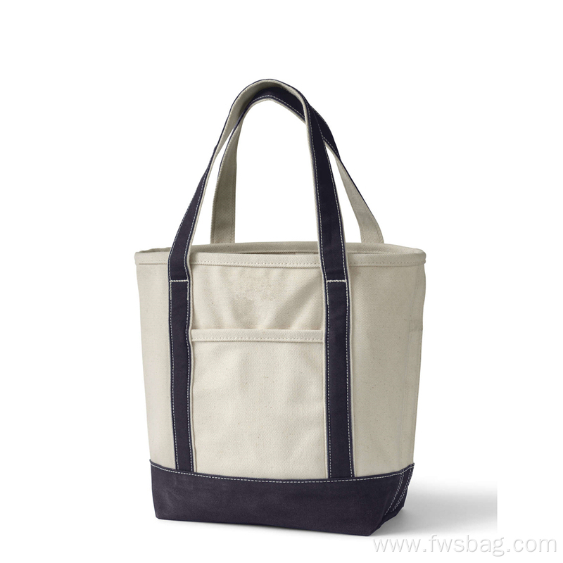 Natural Navy Beach Open Top Boat Tote Canvas Bag