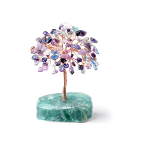 Raw Fluorite Tree Life Base Copper Wire Spiritual Meditation Energy Room Office Desk Decor Gifts