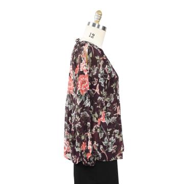 Женская блузка со складками и кристаллами весна-лето с принтом
