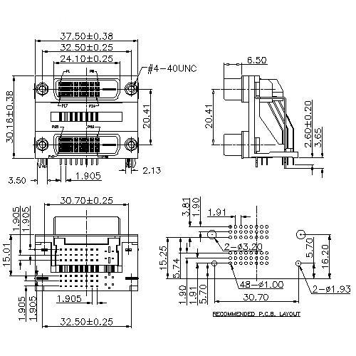 DVI 24+1 Female Dual Port Angle DIP Type