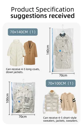 High-Quality Hanging Vacuum Storage Bag - 75% Space Saving Vacuum Compression Bag for Clothes