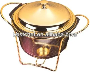Round soup warmers with golden stand