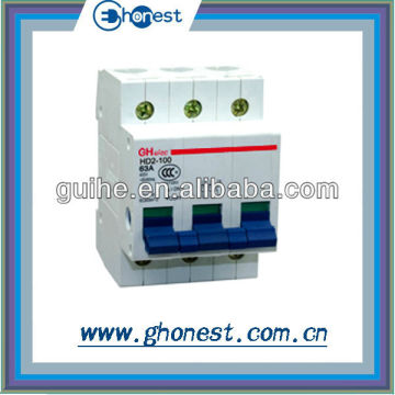 HD2-100 3P disconnector switch, isolating switch, 100A DIN RAIL switch
