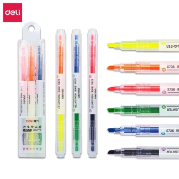 DELI Double Tip Marker 3 PCS Bag - 6 Color Cute Office Stationery High Quality