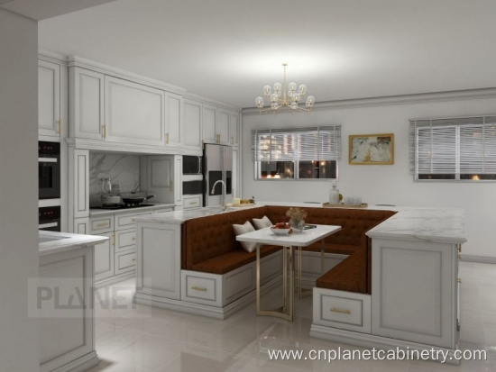 European style white modern solid wood kitchen cabinet