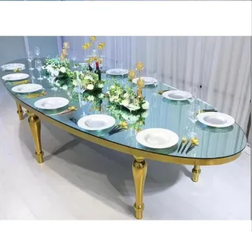 Oval Stainless Steel Table with Glass for Outdoor Wedding Party