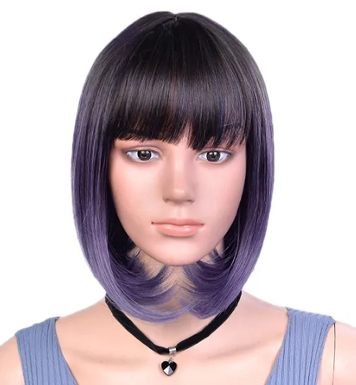 Private Label Cheap Heat Resistance Synthetic Wigs Ombre  Short Bob Cut Wigs Ombre Short Straight Wavy Bob With Bangs For Women