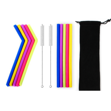 Food-Grade Silicone Drinking Straws Set: Reusable, Flexible, and Complete with Cleaning Brush and Storage Bag