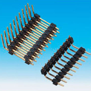 Right Angle Pin Headers Connector, 2.0mm Pitch, Single/Dual-type, 1.5mm Height, Gold Flash/RoHS Mark