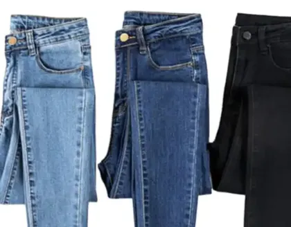 Fashionable denim pants with high waist