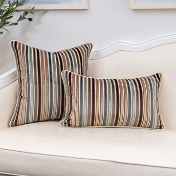 Striped Velvet Throw Pillow Living Room Home Cushion Case