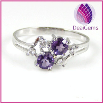 Flower Ring sterling silver and amethyst (natural) two-4mm faceted round size 6-9.