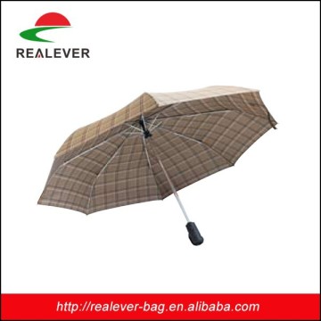 21" *8K Brown plaid 190T pongee three fold auto open and close umbrella