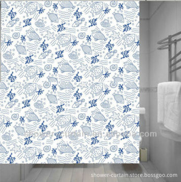 blue fish style polyster shower curtain
