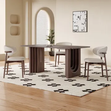 Modern Natural Stone Dining Table with Solid Wood Legs