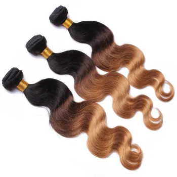 Stock Bundles: 10\"-30\" T1B/4/27 Ombre Colored Virgin Brazilian Body Wave 3 Tone Human Hair Extensions