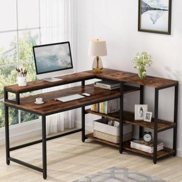 MORE DESIGN Removable Home Corner Folding L Shape Writing Executive Office Computer Gaming Desk with Shelf - Best Price