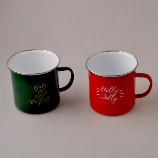 Red and Green Enamel Metal Cup Large Capacity Cup 22oz 700ml