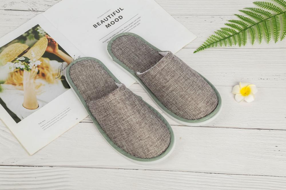 Linen fabric EVA sole popular disposable hotel slipper