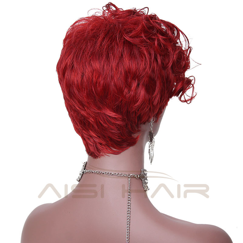 The Best Selling Cosplay Short Curly Wigs For Black Women Synthetic Wine Red Color Fiber High Temperature Wig With Bangs