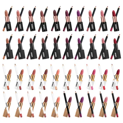 Private Label Vegan Matte Lipstick and Lipliner Kit - Waterproof Brown