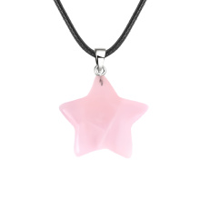 Rose Quartz 30mm Star Pendant Pendant Necklace 45cm Black Cord