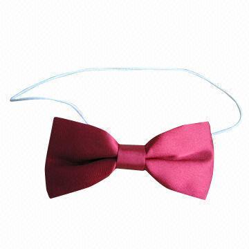 Kid's Bow Tie with Elastic, Red Satin Fabric