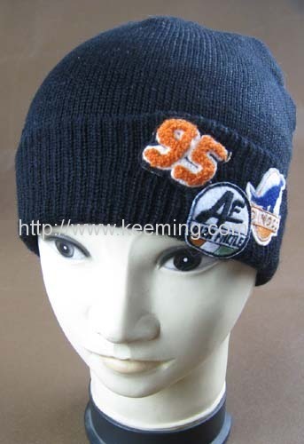 Double Layer Knitted Hat With Applique Embroidery And Towel Embroidery 