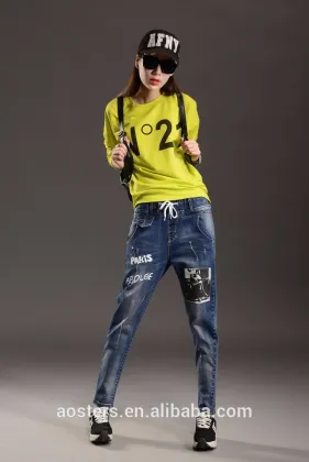 women harem pants wome new model casual loose ripped applique jeans pants