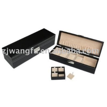 high quality black leather watch and cufflink storage box